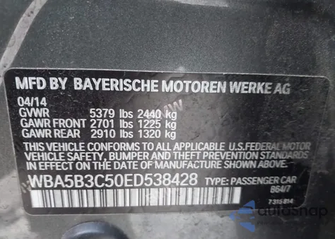 2014 BMW 535I xDrive z USA, uszkodzony, nr VIN WBA5B3C50ED538428